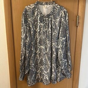 Autres Filles Women's Paisley Top Blouse Blue White Plus Size 2X